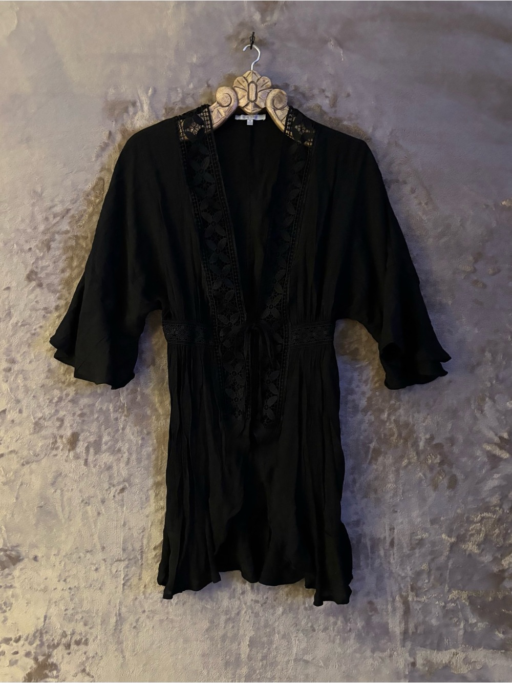 Love Tree Black Lace-Trim Swim Coverup Women’s Size M